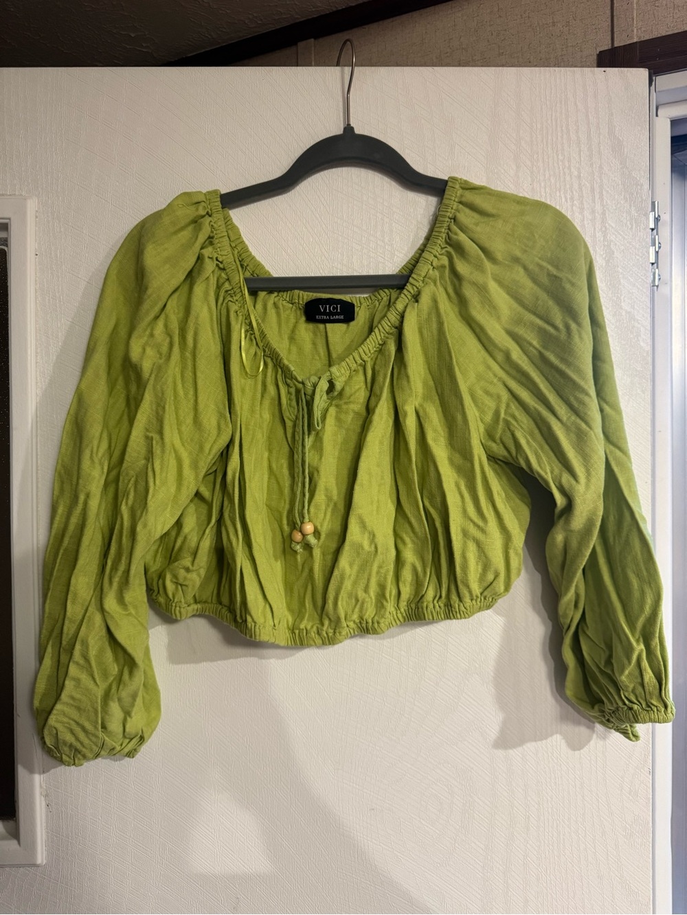 VICI Lime Green Peasant Crop Blouse